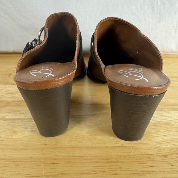 Brighton Shoes Womens Sz 7.5 Gemini Mules Brown Leather Heels Slip On EUC - Picture 9 of 9